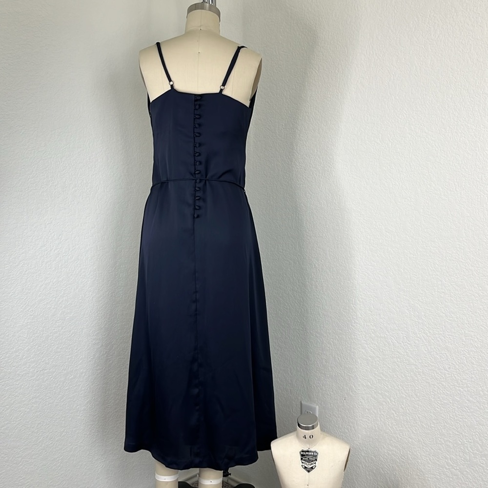 Low Classic Slim Cowl Dress Navy Button Belted - Picture 7 of 13